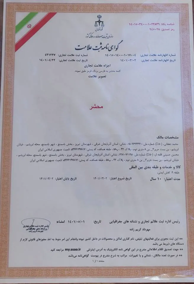 کواهی‌نامه ثبت علامت